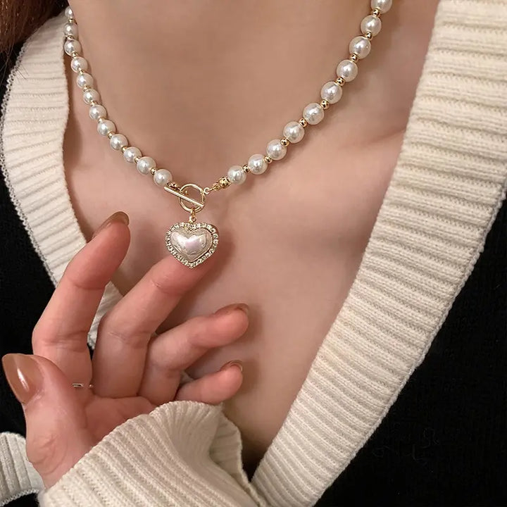 Collier perle en pendentif à cœur