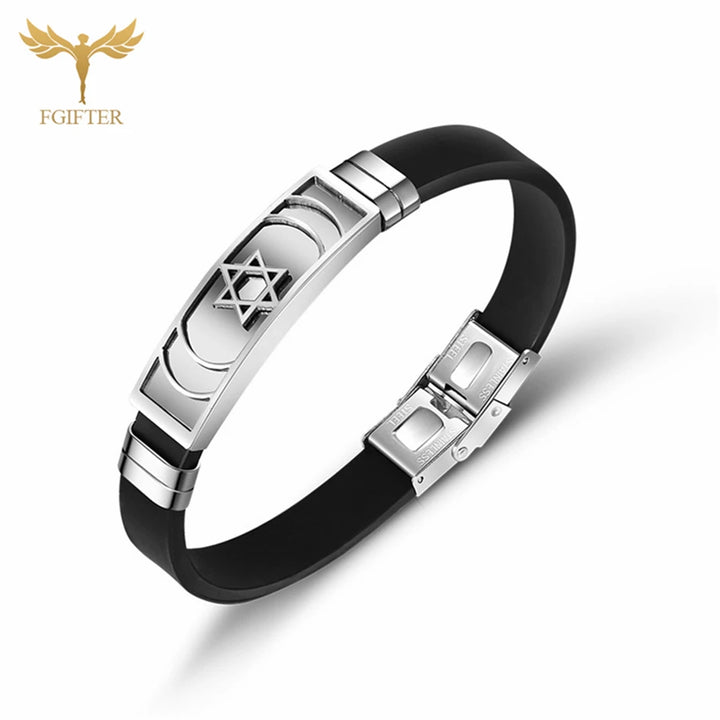 Jewish Star of David Charm Bracelet Women Stainless Steel Buckle Bangle Adjustable Black Silicone Bracelets Jewelry Wholesale